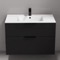 Wall Mounted Bathroom Vanity, Black, Modern, 36